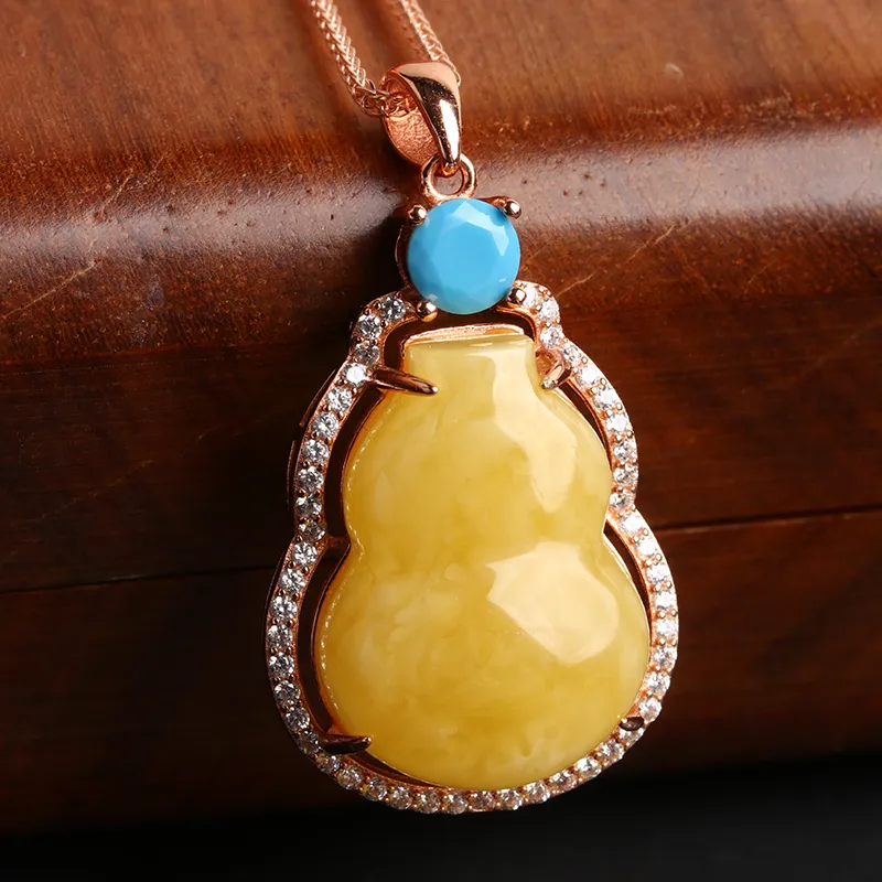 Oushuo Jewelry Amber Beeswax Necklaces Women's-3