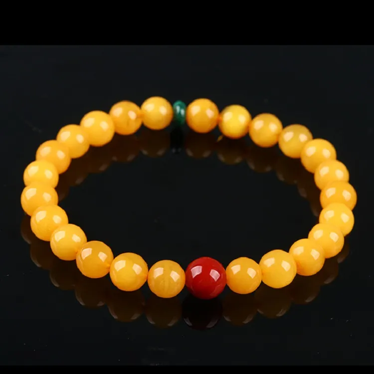 Oushuo Jewelry Wealth Flower Oil Yellow Beeswax Amber Fine Jade Bracelet For Collectors Birthday Gift Set Unisex-8
