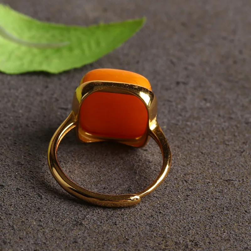 Oushuo Jewelry Amber & Beeswax Jade Rings Unisex-4