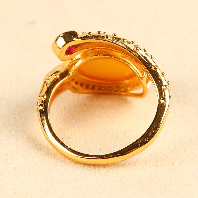 Oushuo Jewelry Amber Beeswax Rings Unisex-4