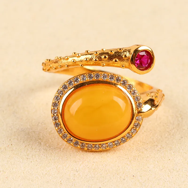Oushuo Jewelry Amber Beeswax Rings Unisex-1