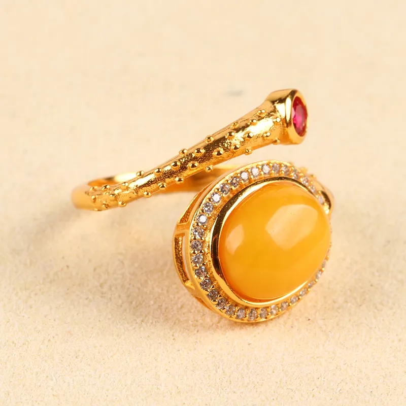 Oushuo Jewelry Amber Beeswax Rings Unisex-3