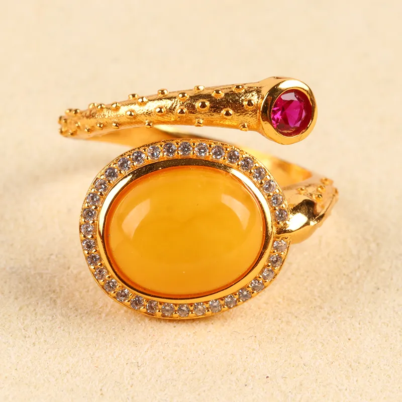Oushuo Jewelry Amber Beeswax Rings Unisex-2