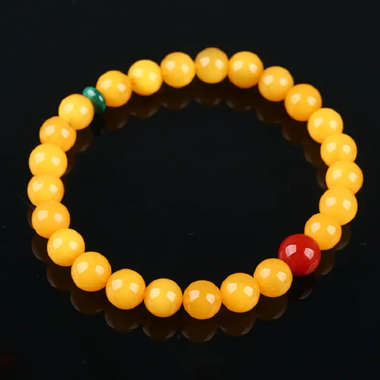 Oushuo Jewelry Wealth Flower Oil Yellow Beeswax Amber Fine Jade Bracelet For Collectors Birthday Gift Set Unisex-11