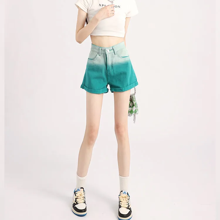 Garbege Denim Shorts Women's Green-2