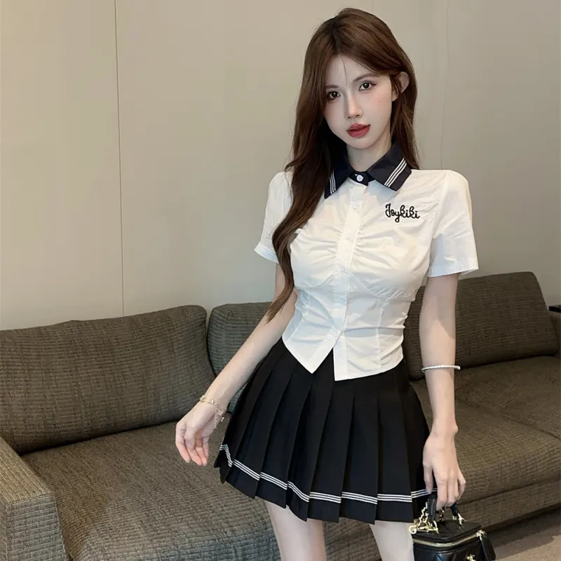 Garbege Uniforms Women's White Shirt+Black Skirt Clothing Set-4