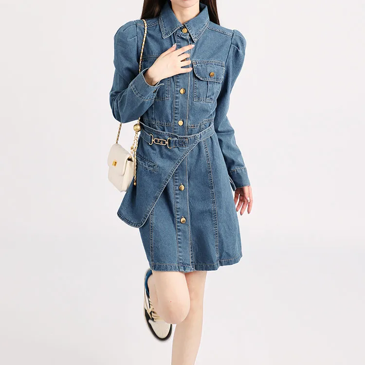 Garbege Long Sleeved Dresses Women's Blue-6