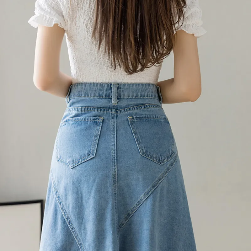 Garbege Denim Long Skirts Women's Blue-7