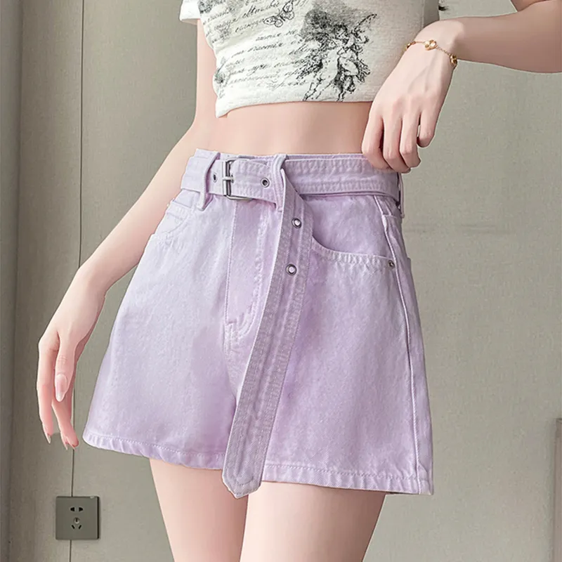 Garbege Denim Shorts Women's Purple-2