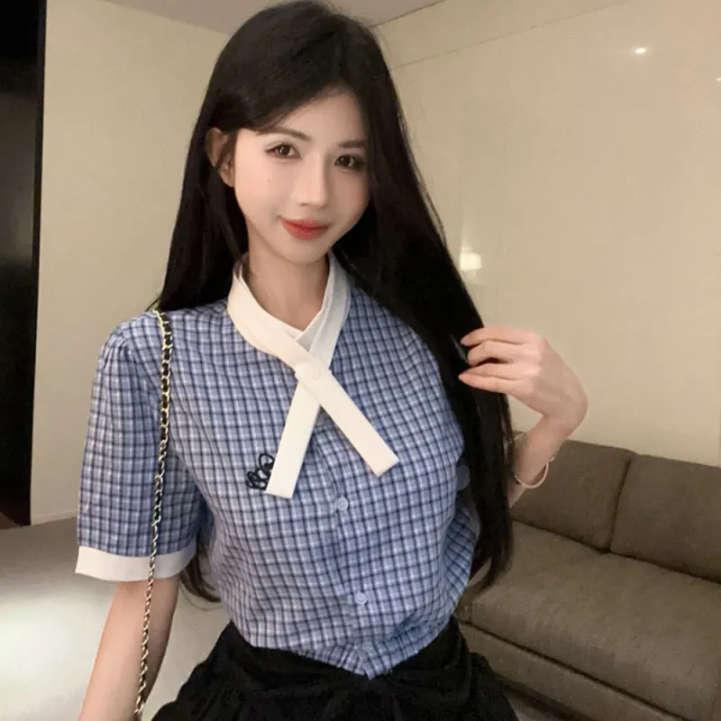 Garbege Uniform Women's Blue Shirt Bow Tie Black Skirt Set-3