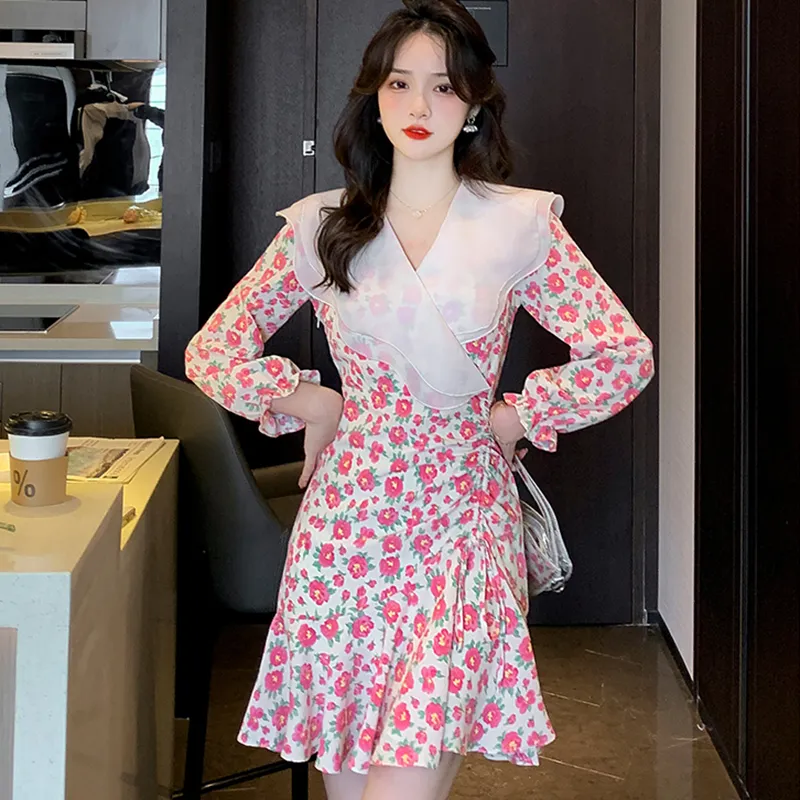 Garbege Long Sleeved Dresses Women's Pink-7