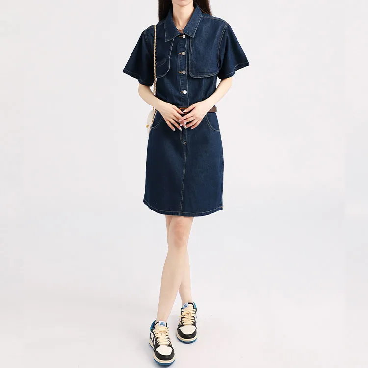 Garbege Short Sleeved Dresses Women's Dark Blue-2