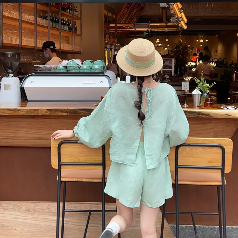 Garbege Casual Suit Women's Green Set-1