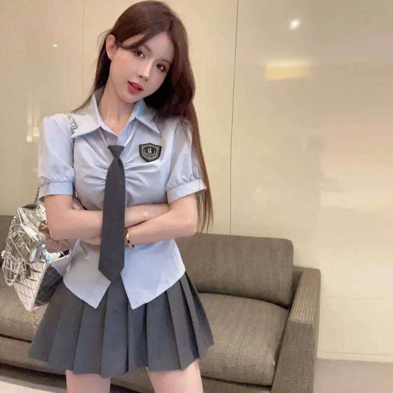 Garbege Uniform Women's Shirt Tie Pleated Skirt Set-2