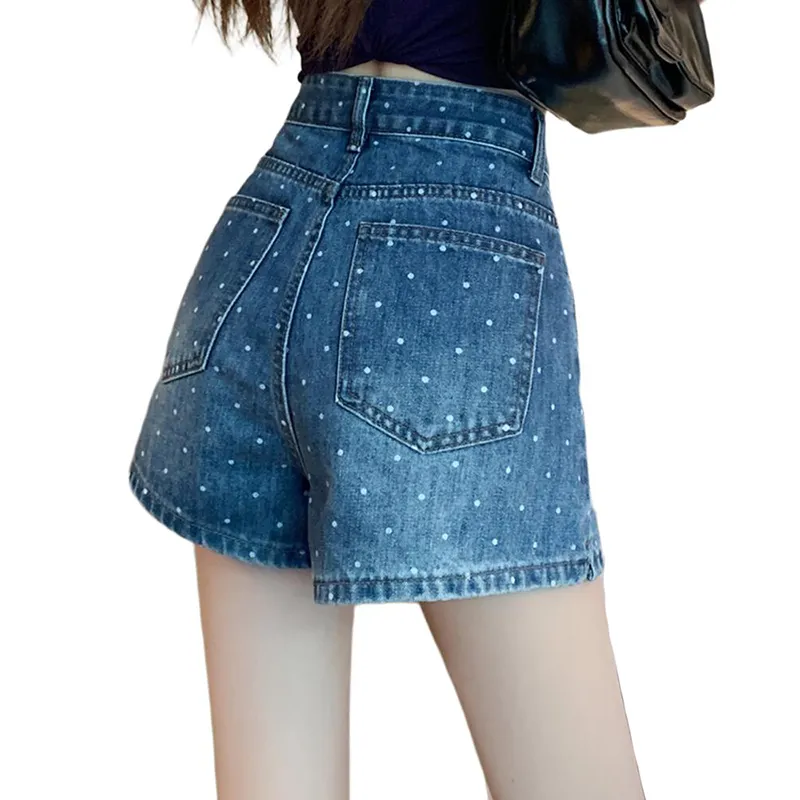 Garbege Denim Shorts Women's Blue Polka Dot Hot Pants-1