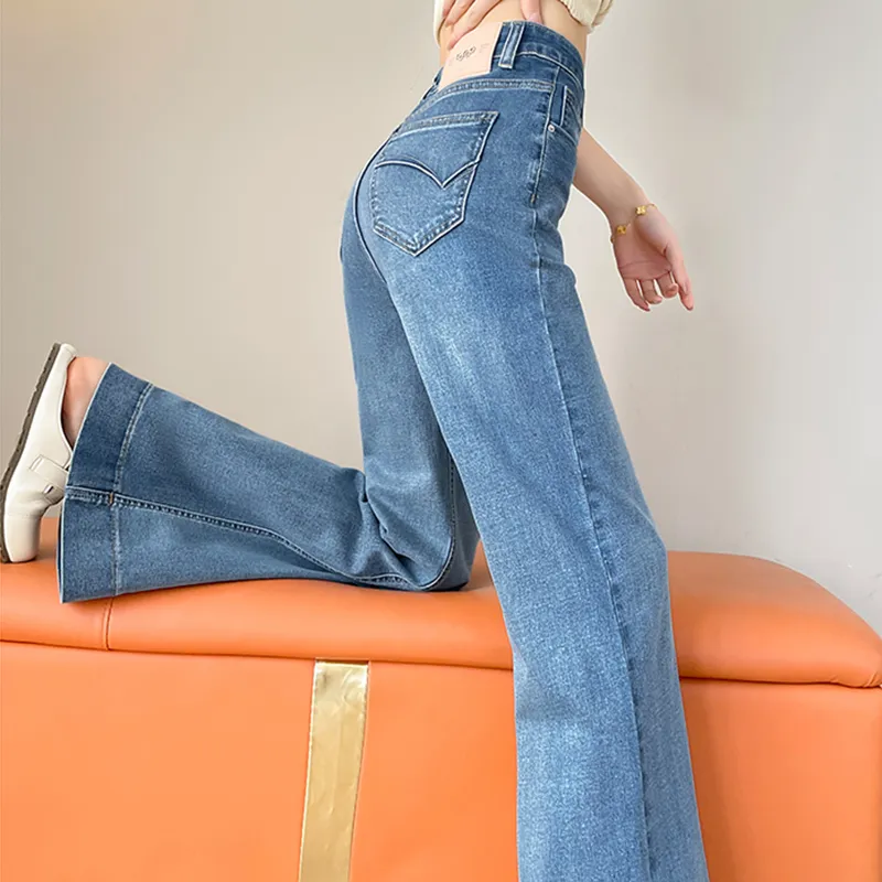 Garbege Jeans Women's Light Tide Blue Long Pants-3
