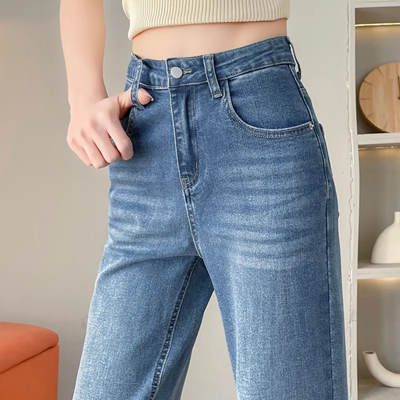 Garbege Jeans Women's Light Tide Blue Long Pants-4