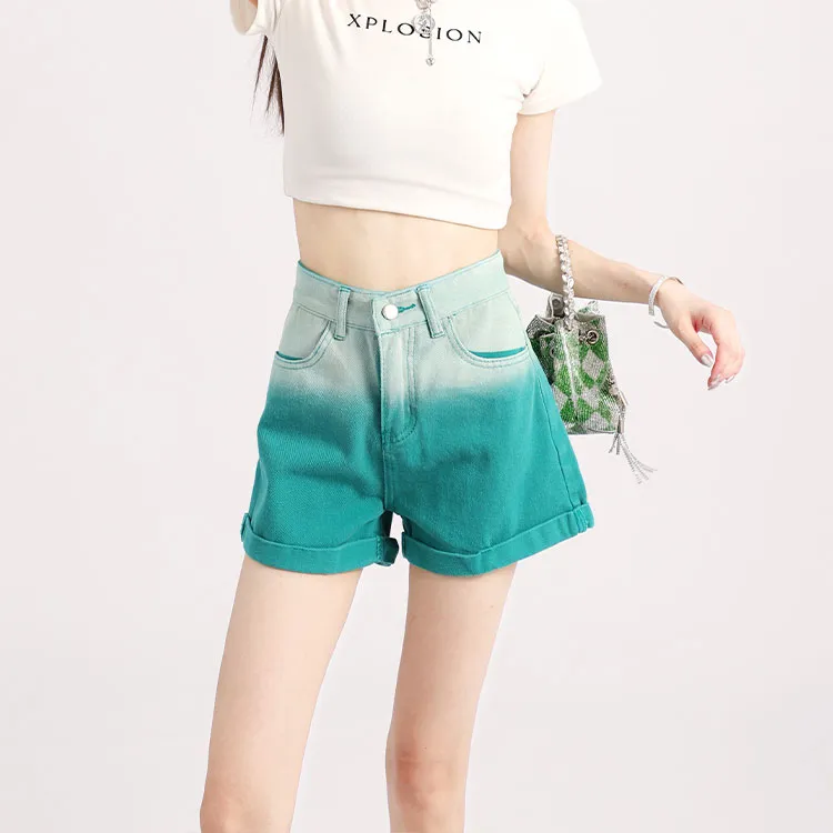 Garbege Denim Shorts Women's Green-3