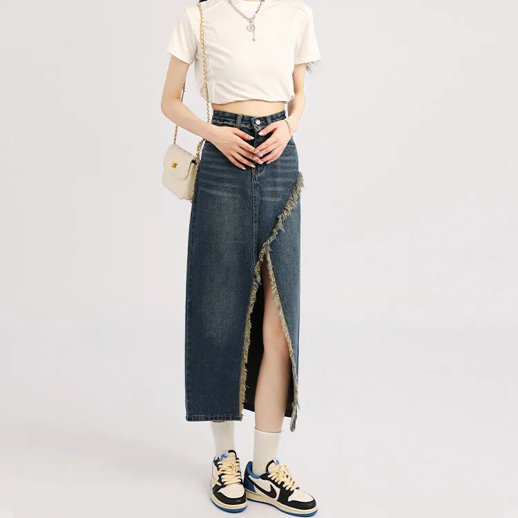 Garbege Denim Long Skirts Women's Blue-6