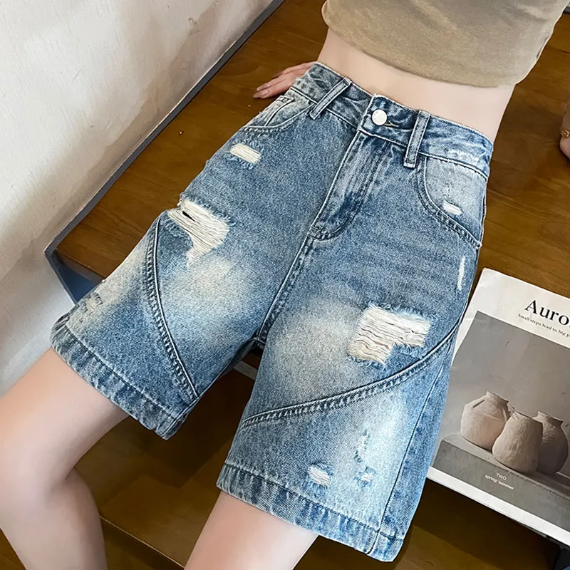 Garbege Denim Shorts Women's Blue-5