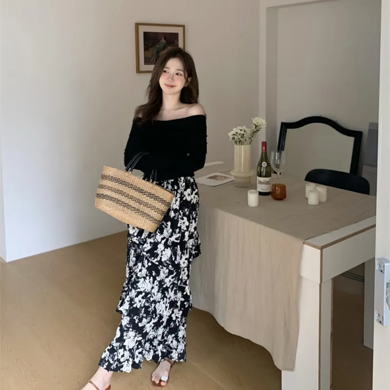 Garbege Casual Long Skirts Women's Black-2