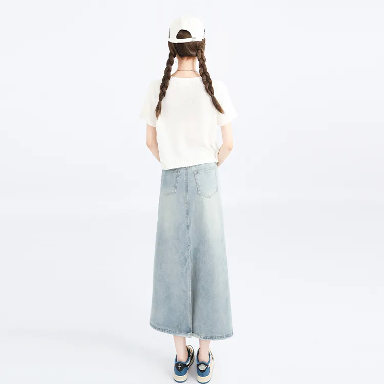 Garbege Denim Long Skirts Women's Blue-2