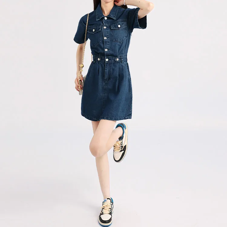 Garbege Short Sleeved Dresses Women's Dark Blue-2