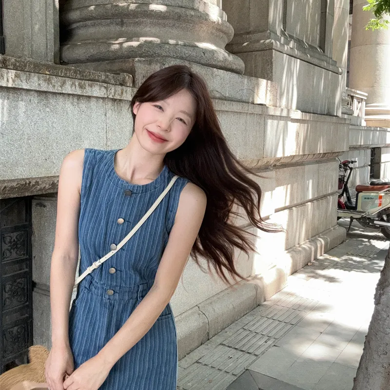 Garbege Sleeveless Dress Women's Blue-3