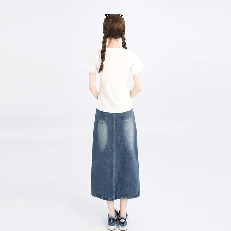 Garbege Denim Long Skirts Women's Blue-2