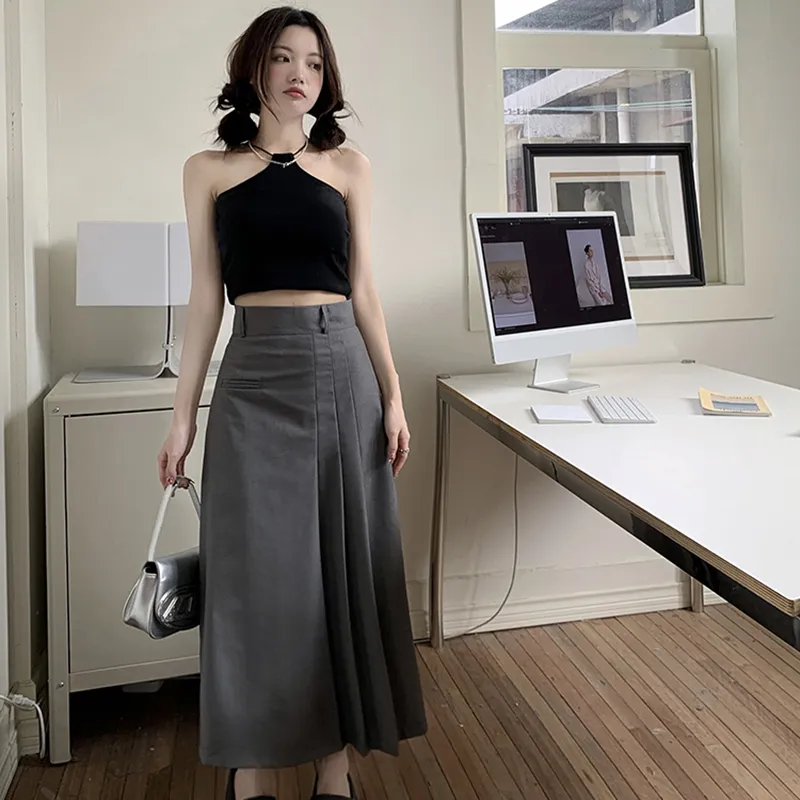 Garbege Casual Long Skirts Women's Gray-2