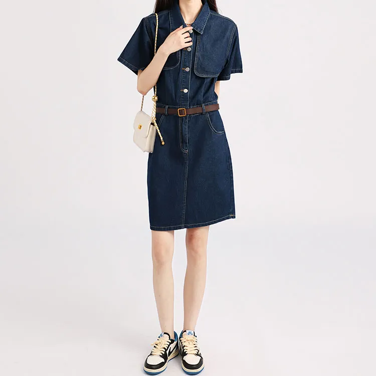Garbege Short Sleeved Dresses Women's Dark Blue-5