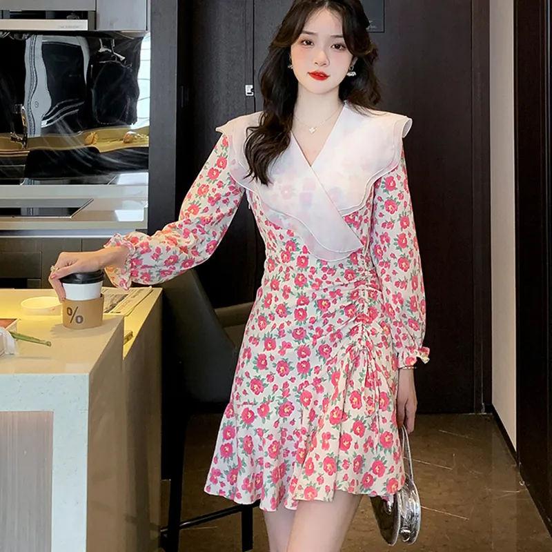 Garbege Long Sleeved Dresses Women's Pink-6