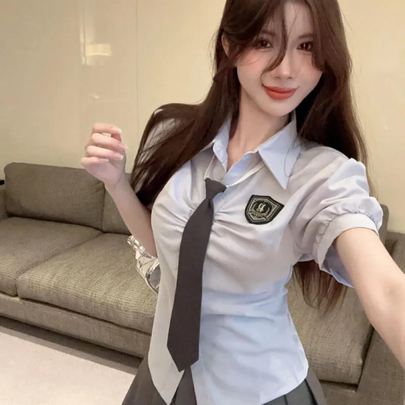 Garbege Uniform Women's Shirt Tie Pleated Skirt Set-5