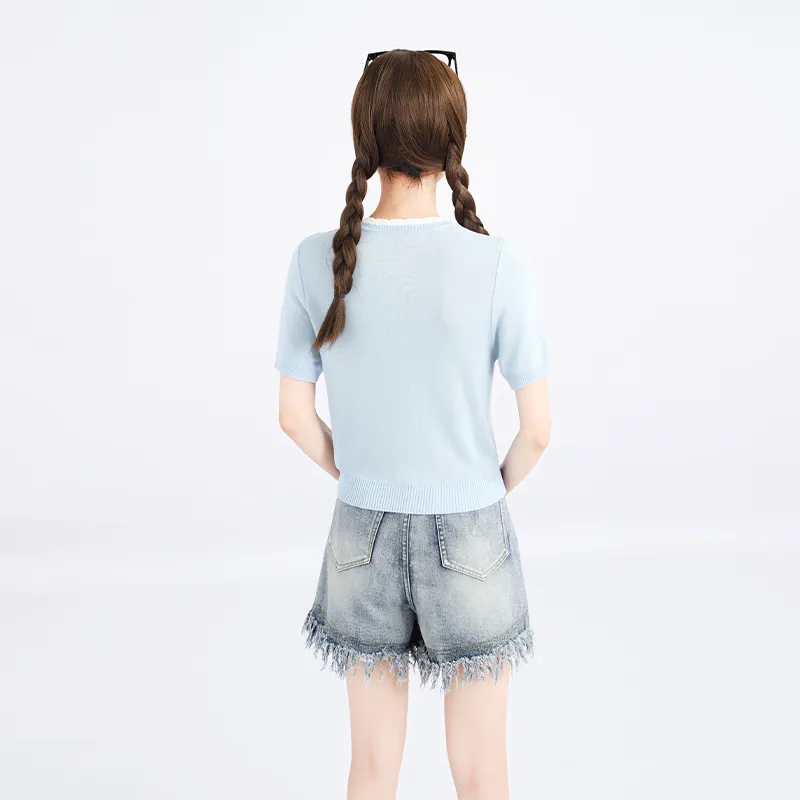 Garbege Denim Shorts Women's Blue-2