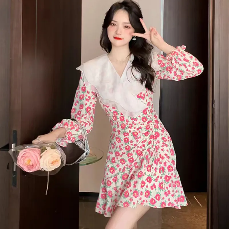 Garbege Long Sleeved Dresses Women's Pink-4