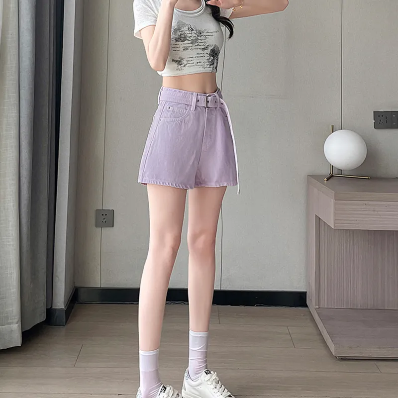 Garbege Denim Shorts Women's Purple-4