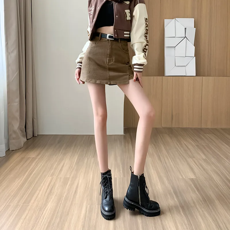 Garbege Casual Short Skirts Women's Khaki-3