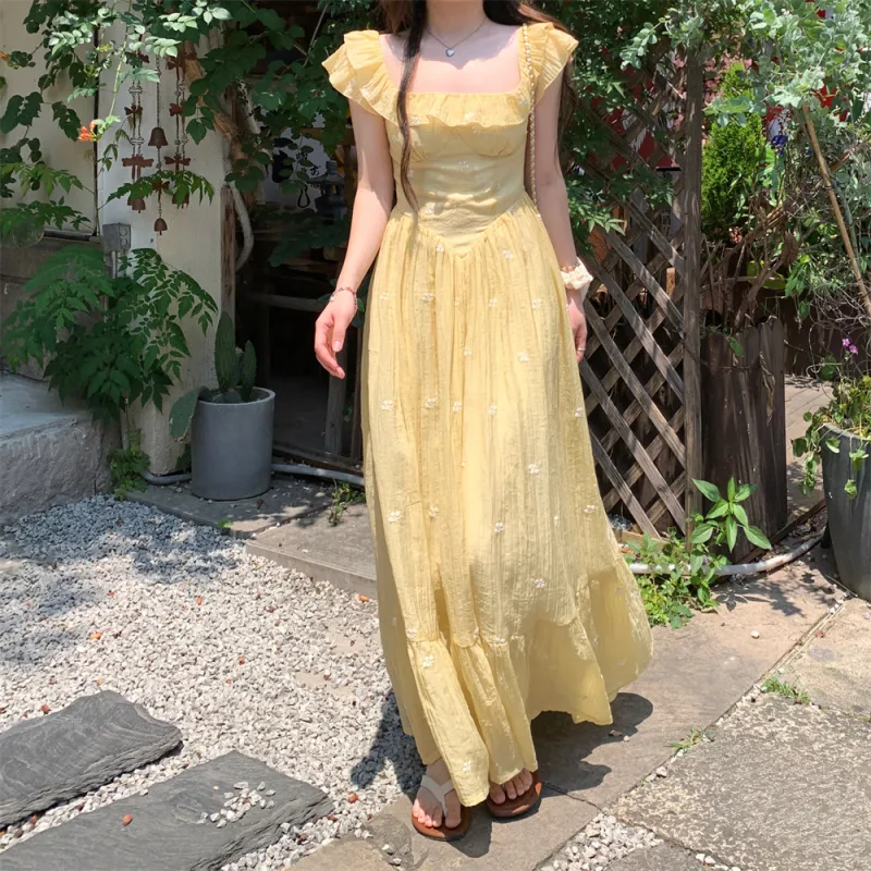 Garbege Short Sleeved Dresses Women's Yellow-2