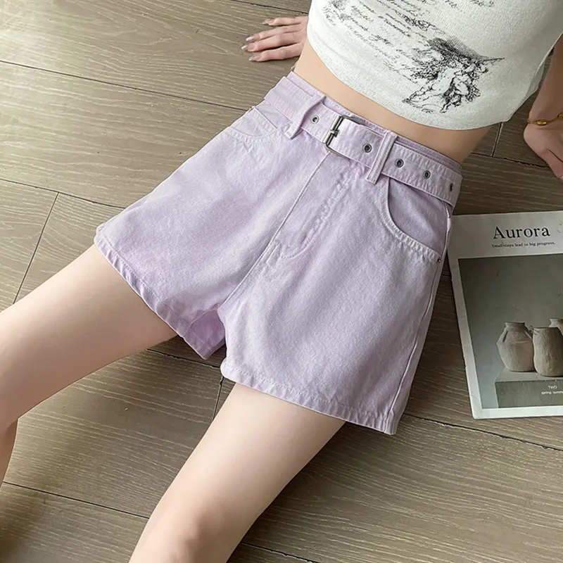 Garbege Denim Shorts Women's Purple-6