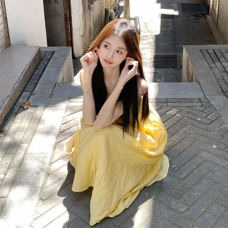 Garbege Slip Dress Women's Yellow-4