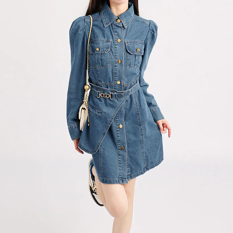 Garbege Long Sleeved Dresses Women's Blue-5