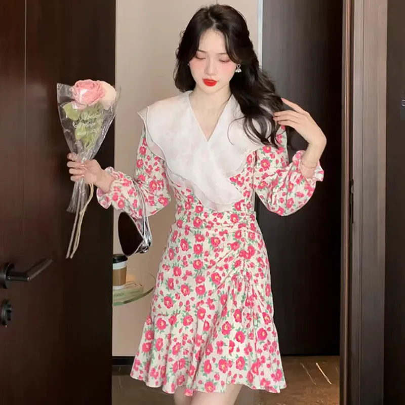Garbege Long Sleeved Dresses Women's Pink-2