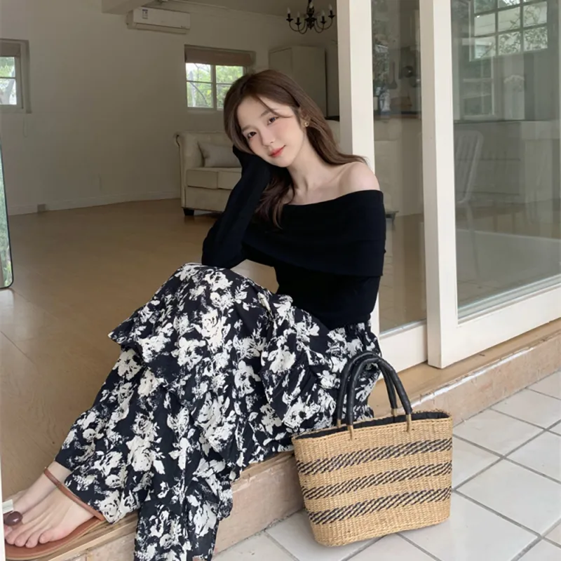 Garbege Casual Long Skirts Women's Black-5