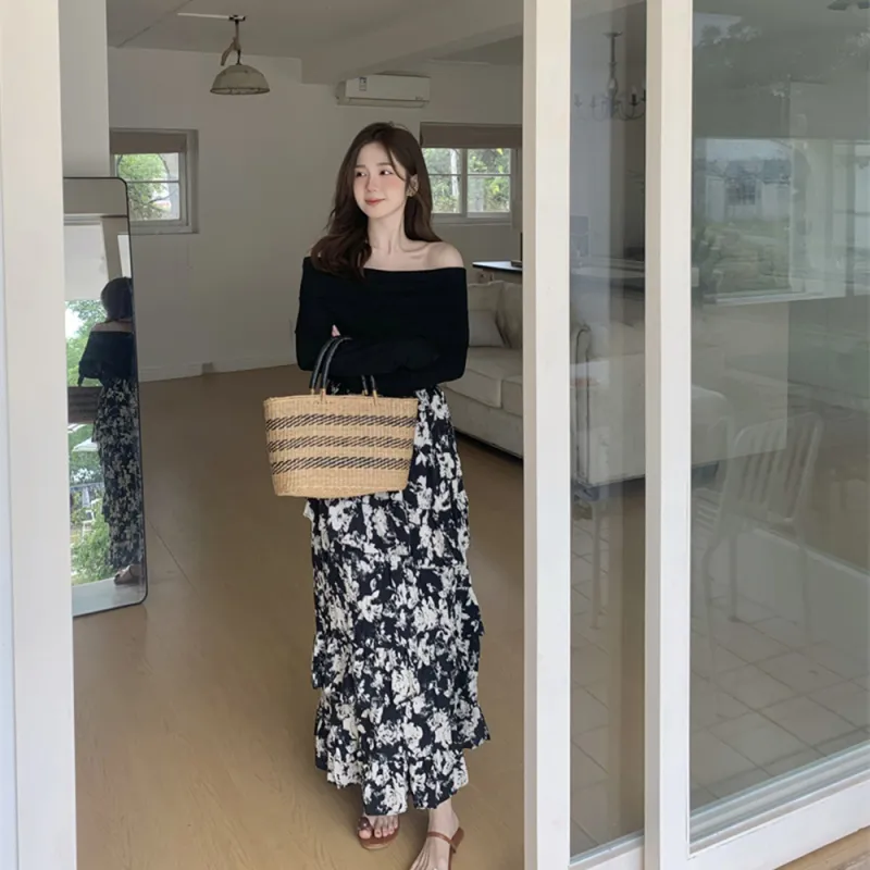 Garbege Casual Long Skirts Women's Black-4