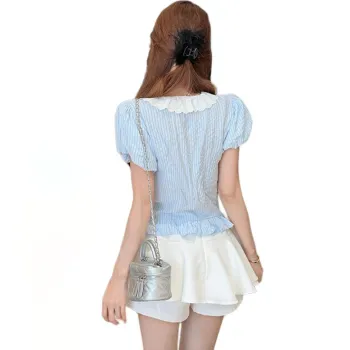 Garbege Skirt Set Women's Blue White