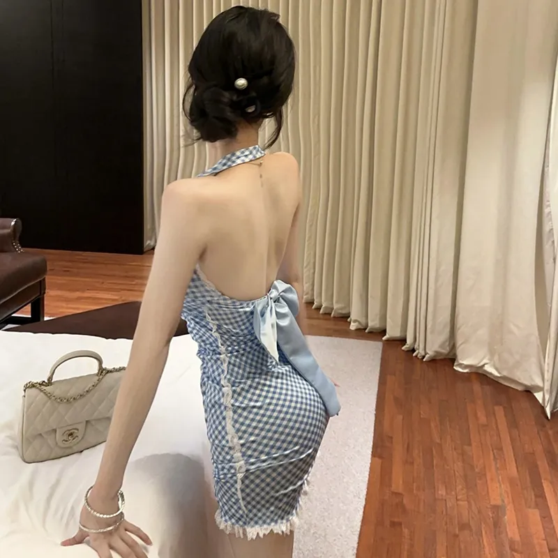 Garbege Slip Dresses Women's Blue-4