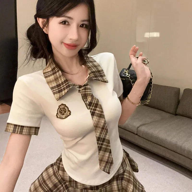 Garbege Uniforms Women's White Top+Plaid Skirt Tie Clothing Sets-4