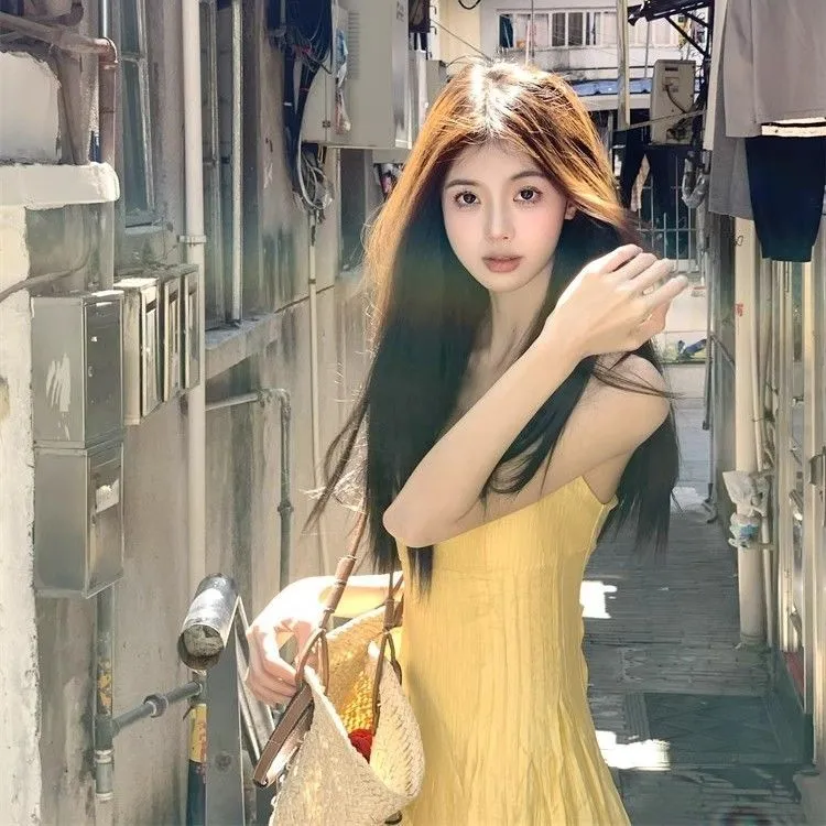 Garbege Slip Dress Women's Yellow-7