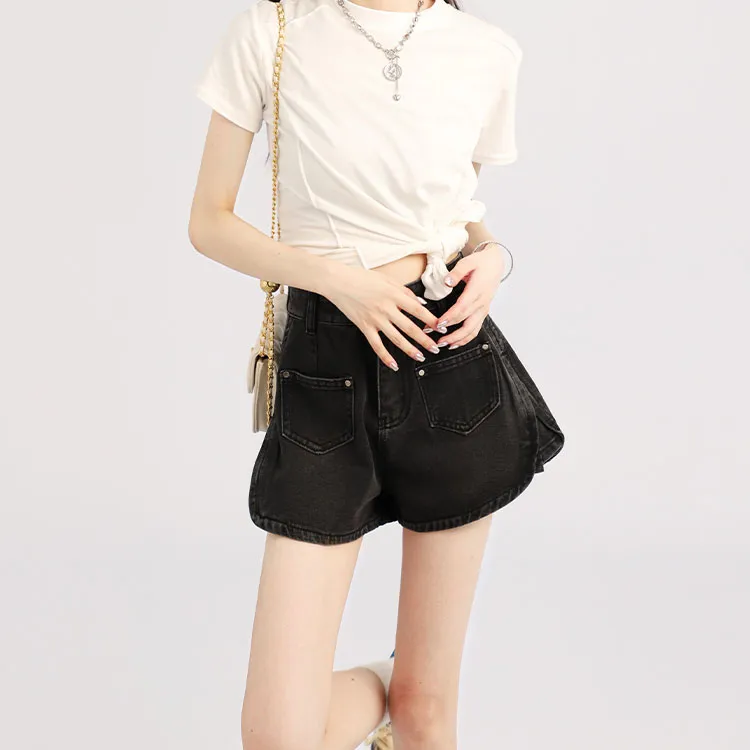 Garbege Denim Shorts Women's Black-4