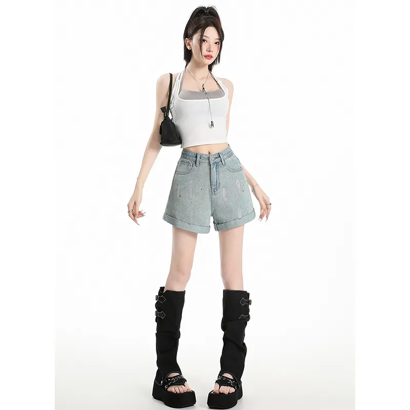Garbege Denim Shorts Women's Blue-5